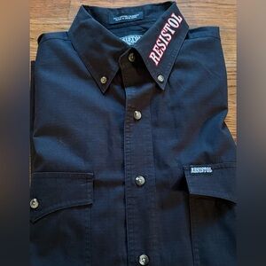 RESISTOL Rodeo Gear Team Logo Blue/White/Red LS Men’s Shirt, Size XL, EUC